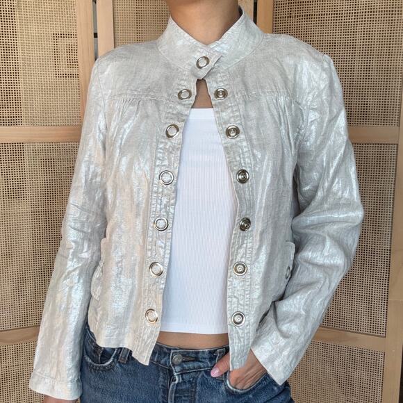 Elliott Lauren silver metallic linen jacket with dramatic buttons vintage size 8 - Picture 1 of 6